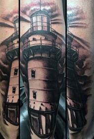 Leg brown realistic style big lighthouse tattoo pattern