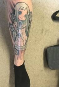 kalf simmetriese tatoeëring manlike skenking op blom en tekenprentkarakter tattoo foto