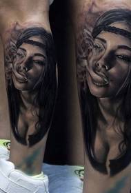 Leg new school style smoking sexy woman tattoo