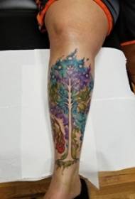 boys calf on painted gradient simple abstract line plant big tree tattoo picture