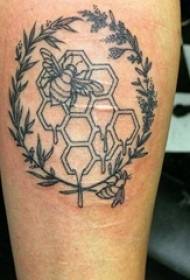 calf on black and white gray geometric elements round leaves lace and small Animal tattoo picture