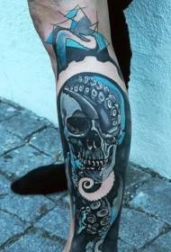 Benfarve kranium stiliseret blæksprutte tatovering