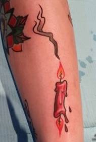 calf European and American school burning candle tattoo pattern