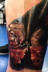 Leg color scary colored bloody female vampire tattoo