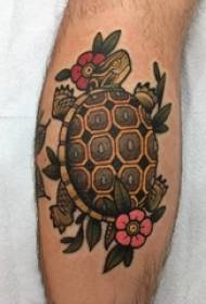kornjača tetovaža muški dio na obojenim cvjetovima i slikama tetovaža kornjača