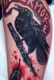 Colored old school color ink pen and crow tattoo pattern
