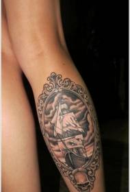 Leg brown pirate ship frame tattoo pattern