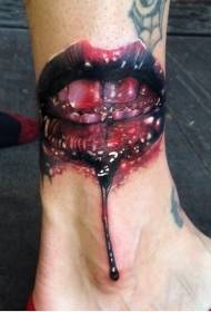 leg color horror bloody mouth tattoo pattern