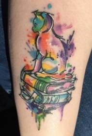 lány borjak festett gradiens egyszerű absztrakt vonalak kis állatok és könyvek tetoválás képek