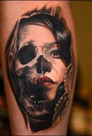 Leg color woman with skull tattoo picture