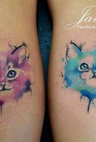blauzdos spalvos katės galvos dažų rašalo tatuiruotės raštas