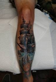 Európai és amerikai borjú tetoválás fiúk szárának színes kalózhajó tetoválás képei