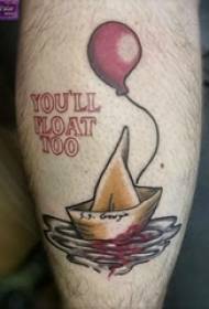 calf symmetrical tattoo male shank on the balloon and sailboat tattoo picture
