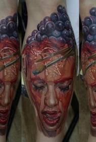 Tatuaje de muller sanguenta de cor de estilo novo perna