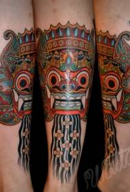 Leg new genre color ancient tribal statue tattoo pattern