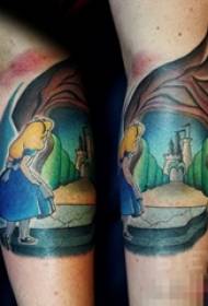 Girls on the calf painted figures portrait Alice in Wonderland tattoo pictures