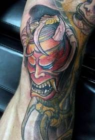 Ilustrita stilo koloro kruro prajna masko tatuaje ŝablono