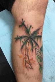 jonges op it keal skildere op 'e helling ienfâldige line plant foto's fan tatoeëren fan kokosnootbeammen