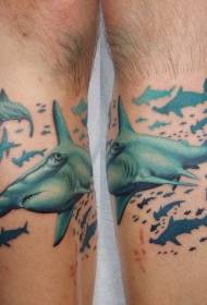 Leg color realistic hammerhead shark tattoo picture