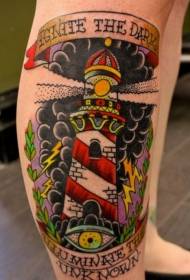 Legged old school style color lighthouse tattoo picture