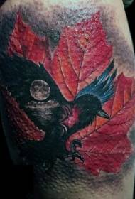 Legs with realistic crows and maple leaf tattoos