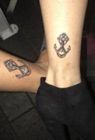 calf creative couple Europe and America anchor tattoo pictures