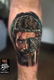 Barva nohy středověký bojovník se sekerou tetování