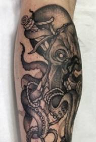 黑章魚紋身男小腿上黑章魚紋身素描圖片