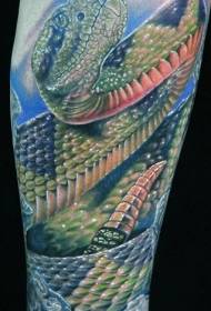 calf painted realistic green snake tattoo pattern
