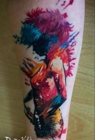 Modello di tatuaggio donna seduzione stile acquerello gamba