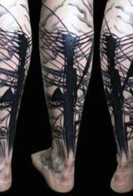 Leg black city line tower tattoo pattern