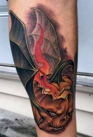 Leg new style colorful pumpkin with bat tattoo picture
