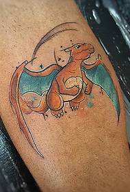 calf cartoon fire-breathing dragon splash ink tattoo pattern