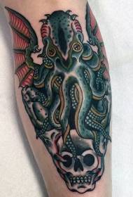 Нога винтажная красочная мистическая картина татуировки осьминога