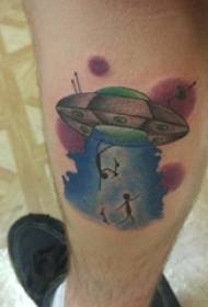 boys on the calves painted skills geometric lines UFO tattoo pictures