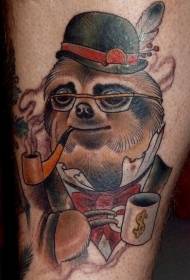 Leg color old gentleman sloth tattoo pattern