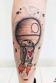 modello di tatuaggio di colore robot pianeta polpaccio