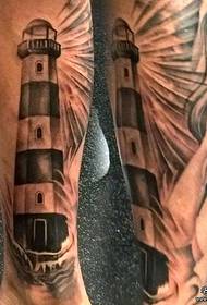 European style calf lighthouse black gray tattoo pattern