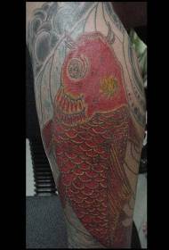 Imagen de tatuaje de calamar rojo grande de color de pierna