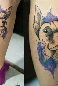 calf dog color splash ink tattoo pattern