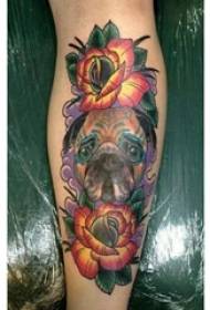 tête de chien tatouage fille veau sur image de fleur de tatouage tête de chien