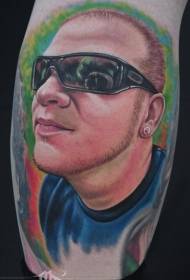 Leg new school style color man portrait tattoo