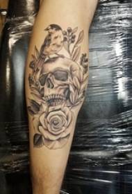 boys calf on black gray point thorn simple line plant flowers andskullTattoo pictures