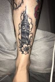 boys calf on black thorns geometric simple lines flowers and buildings tattoo pictures