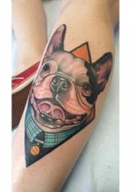 girl calf Painted geometric simple line small animal dog tattoo picture