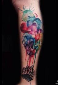 calf color splash ink hot air balloon house tattoo pattern