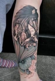 calf half-color fantasy horse head fishtail tattoo pattern