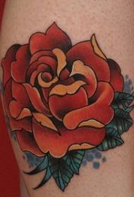 Jalka perinteinen värillinen iso ruusu tatuointi malli