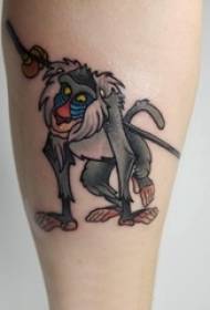 girl shank painted simple line cartoon small animal monkey tattoo picture