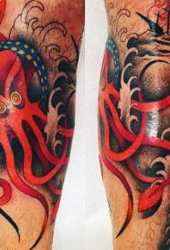 Pernas velho gênero colorido padrão de tatuagem de polvo vermelho